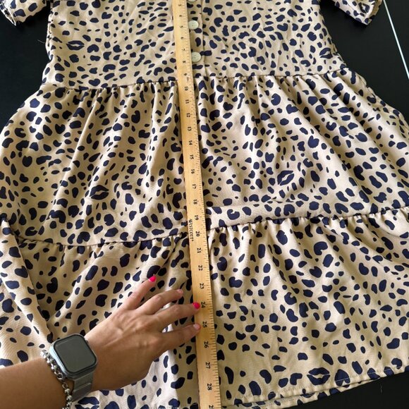 Shein Leopard Print Tiered Dress Size L V-Neck Ruffle Sleeve Button Front - Picture 5 of 7